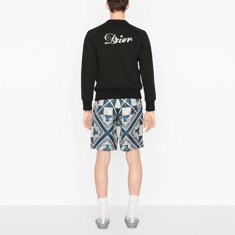 Men's DIOR x KENNY SCHARF Crossover FW21 Logo Embroidered Printing Patch Round Neck Pullover Black 143J684B0531-C988
