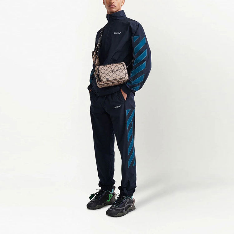 Men's Off-White SS22 Logo Stripe Printing Casual Sports Pants/Trousers/Joggers Navy Blue OMCJ015S22FAB0014648