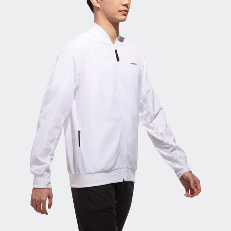 adidas neo Solid Color Casual Zipper aviator Jacket White DN7379