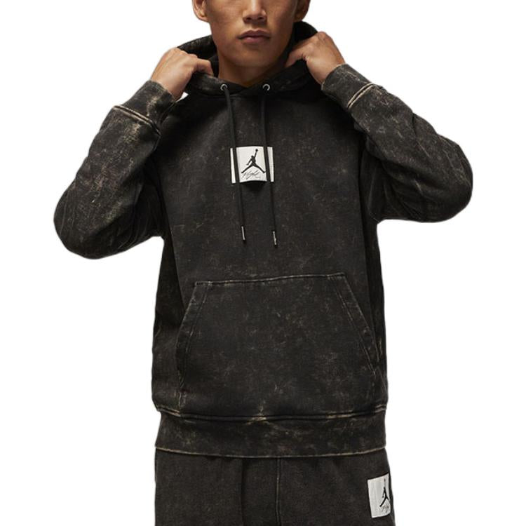 Men's Air Jordan Kangaroo Pocket Alphabet Flying Man Logo Pullover Drawstring Black DR3688-010