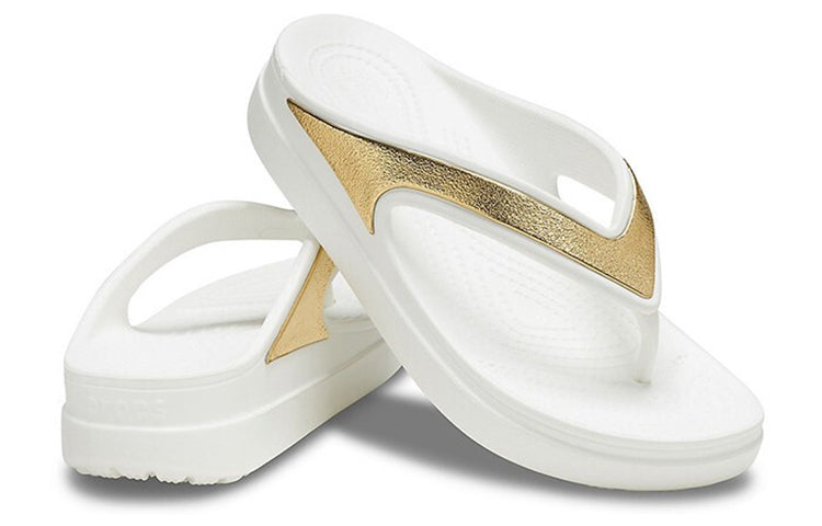 (WMNS) Crocs Thick Sole White Gold Slippers 'White Gold' 206919-100