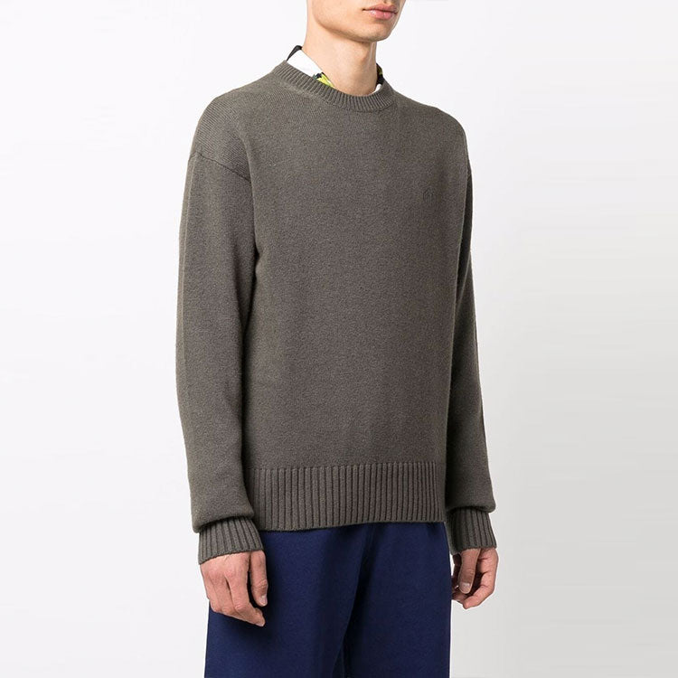 Men's Off-White Basic Pullover Wool Sweater Loose Fit Brown OMHE091F21KNI0015555