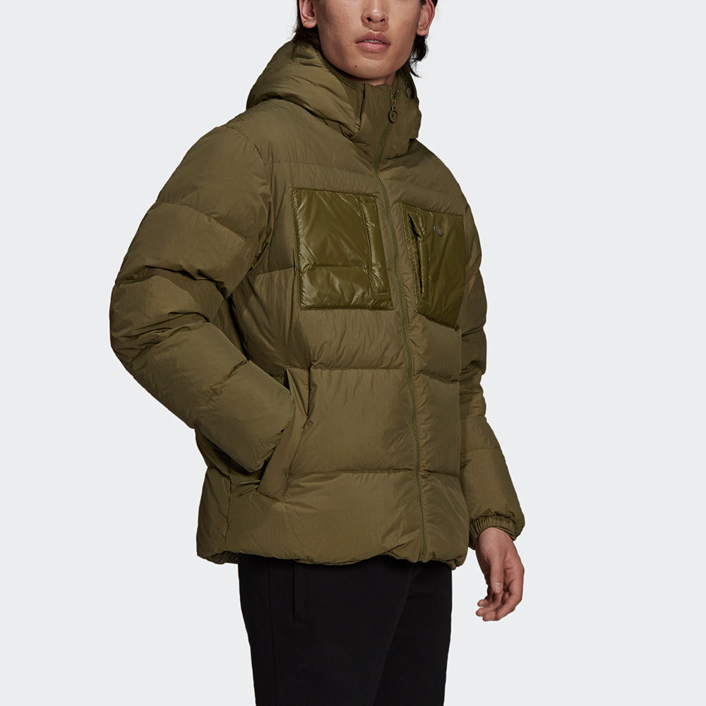 Men's adidas originals Down Regen Puff Pocket Splicing Solid Color Sports Hooded Down Jacket H13563