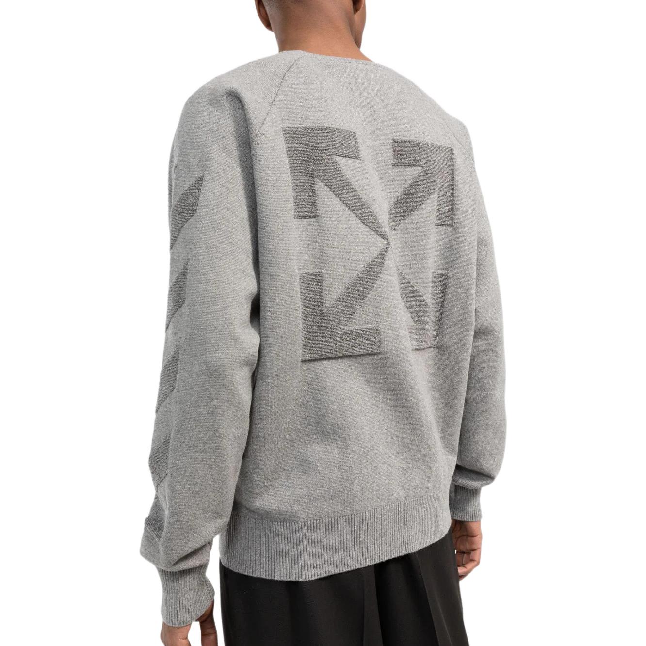 Men's Off-White FW22 Stripe Arrow Logo Printing Round Neck Pullover Version Gray OMHE120C99KNI0010606