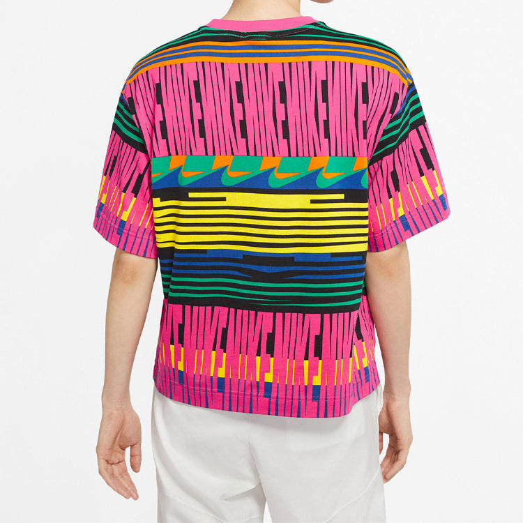 (WMNS) Nike Sportswear Stripe Athleisure Casual Sports Short Sleeve Red CW4822-677