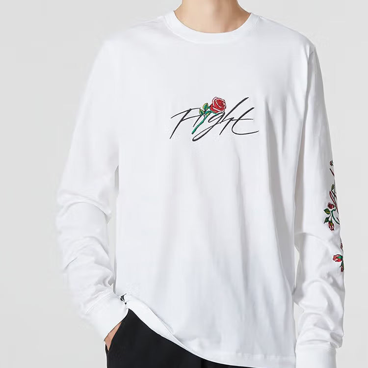 Men's Nike Sleeve Side Flowers Logo Printing Round Neck Long Sleeves White DQ7387-100