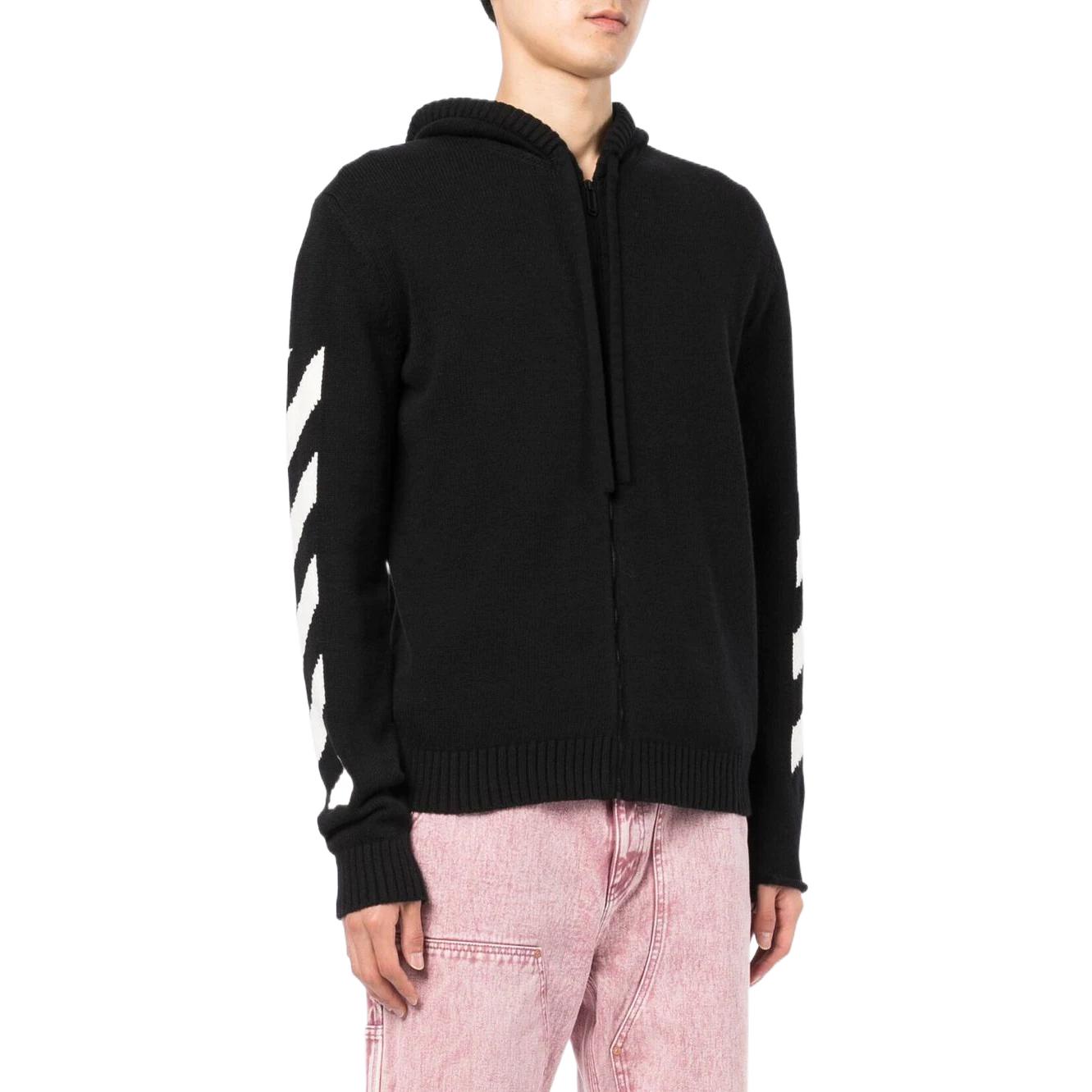 Men's Off-White SS22 Back Classic Logo Printing Zipper Hooded Long Sleeves Ordinary Version Black OMHA080C99KNI0011001