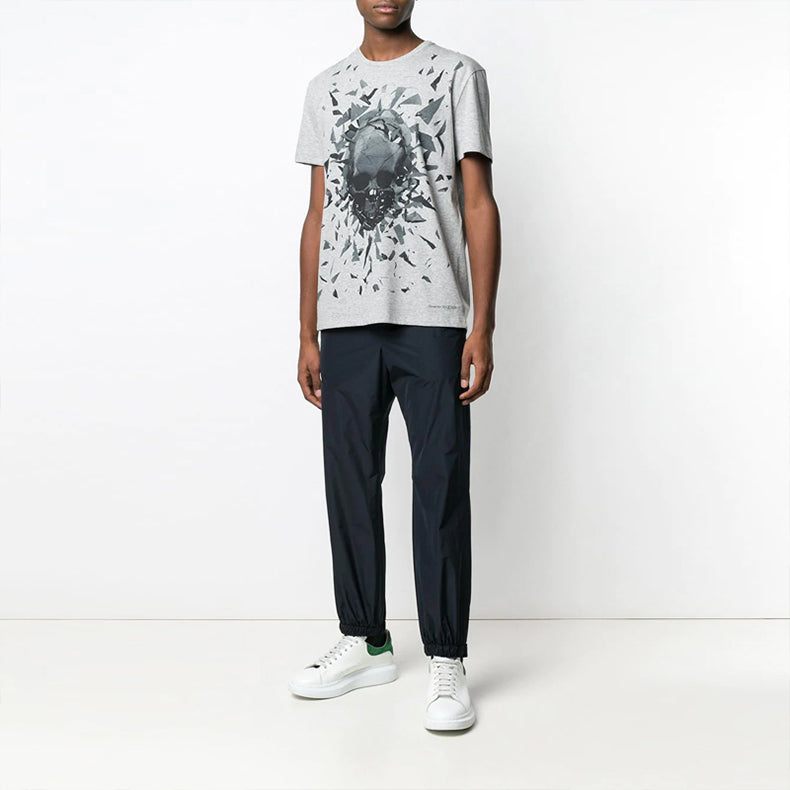 Men's Alexander McQueen SS21 Skeleton Round Neck Short Sleeve Gray 551779-QMZ73-0902