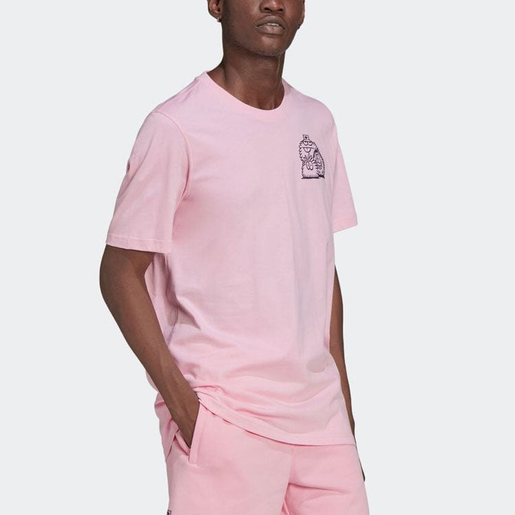 Men's adidas originals Cartoon Printing Casual Round Neck Short Sleeve Pink T-Shirt HC7128