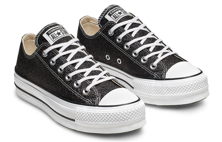 (WMNS) Converse Chuck Taylor All Star Lift Glitter Low Top Thick Sole 'Black White' 566282C