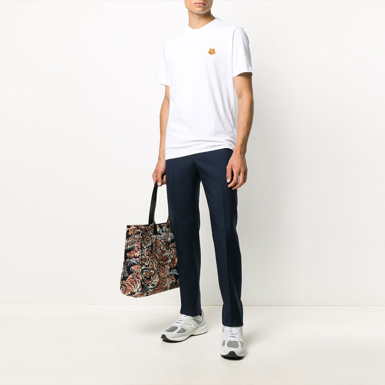 Men's KENZO Small Tiger Head Pattern Cotton Short Sleeve White FA65TS0034SJ-01
