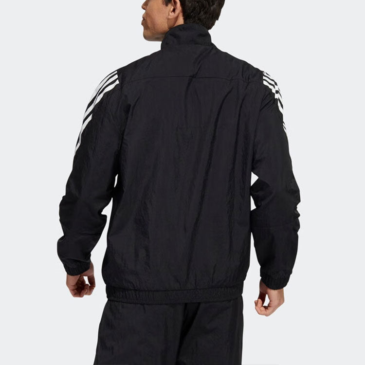 Men's adidas Side Classic Logo Printing Zipper Hooded Jacket Black HJ9944