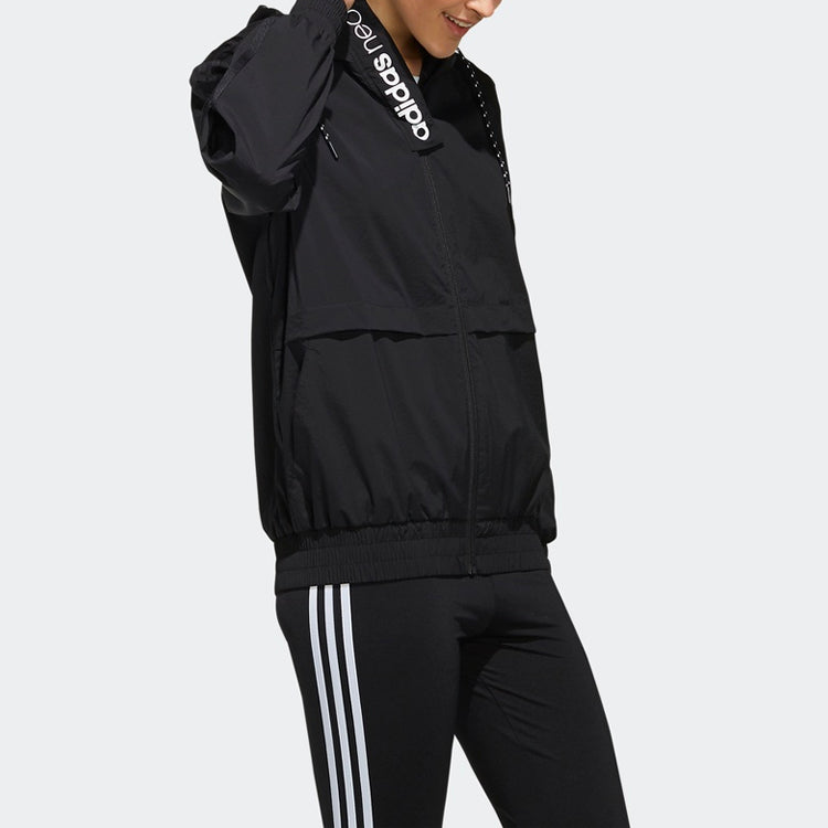 (WMNS) adidas neo hooded Sports Jacket Black FK9939