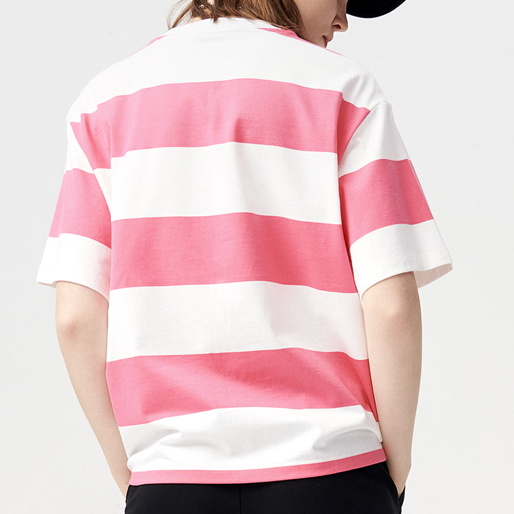 FILA FUSION Contrasting Colors Stripe Round Neck Loose Short Sleeve Pink White Colorblock T11W122113F-WT