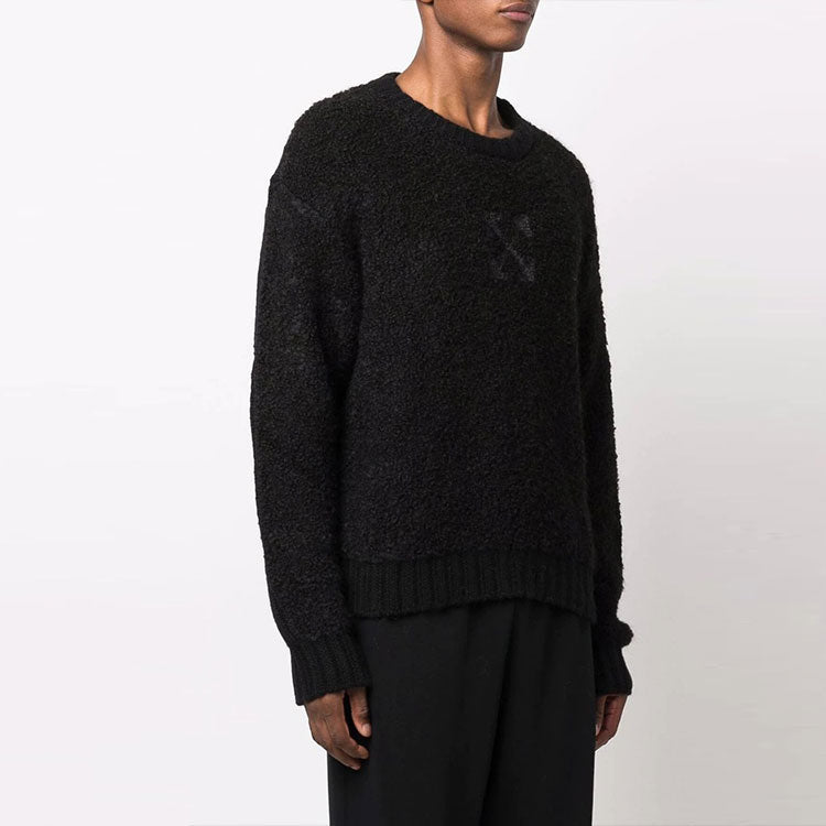 Men's Off-White FW21 Arrow Pattern Long Sleeves Round Neck Wool Sweater Black OMHE103F21KNI0011010