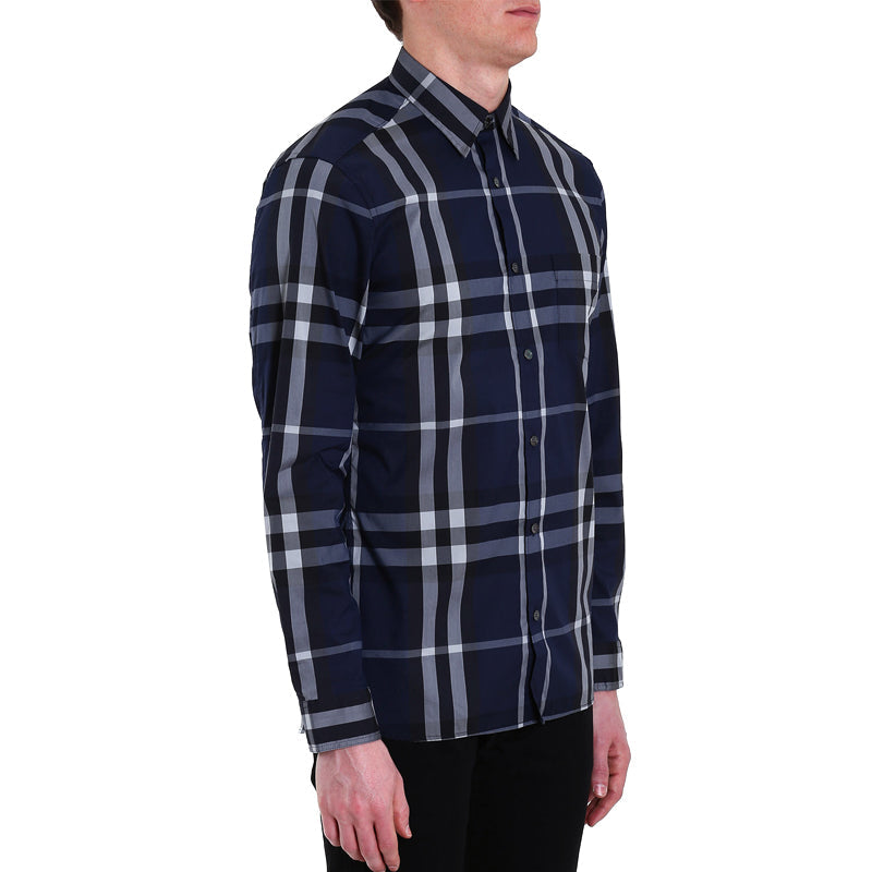 Men's Burberry SS21 Plaid Long Sleeves Shirt Navy Blue 39544941