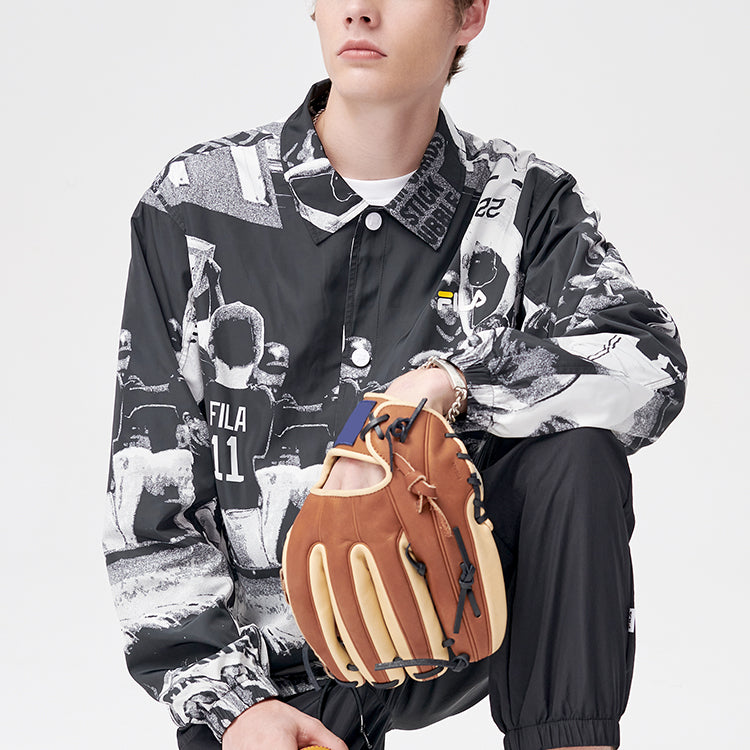 Men's FILA FUSION Coach Casual Sports Loose lapel Full Print Jacket Classic T11M122701F-BK
