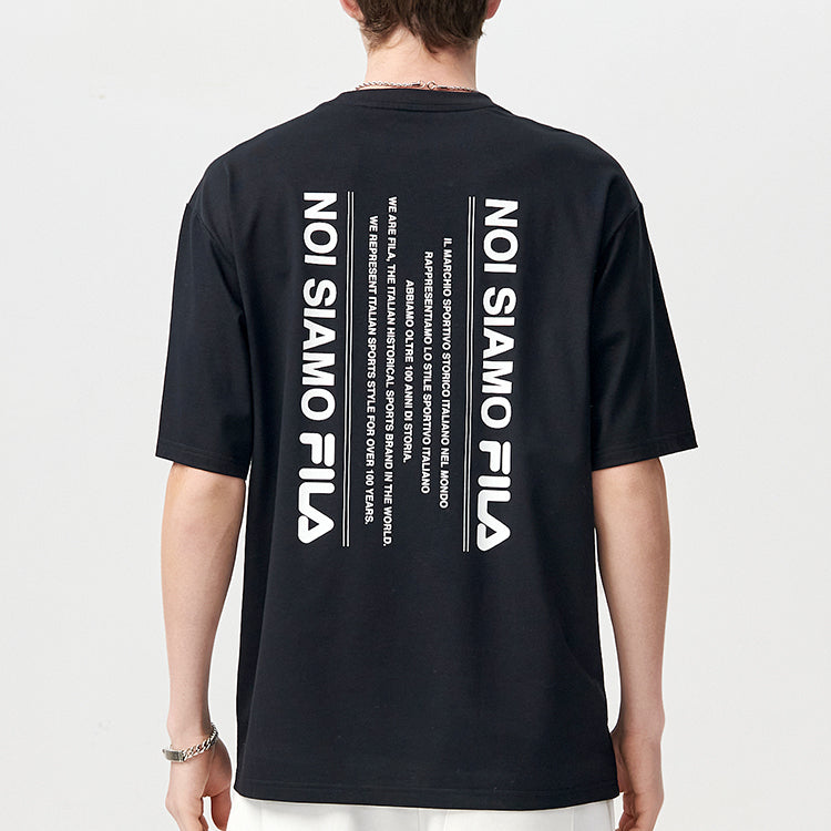 Men's FILA FUSION Alphabet Printing Sports Loose Round Neck Short Sleeve Black T11M121105F-BK