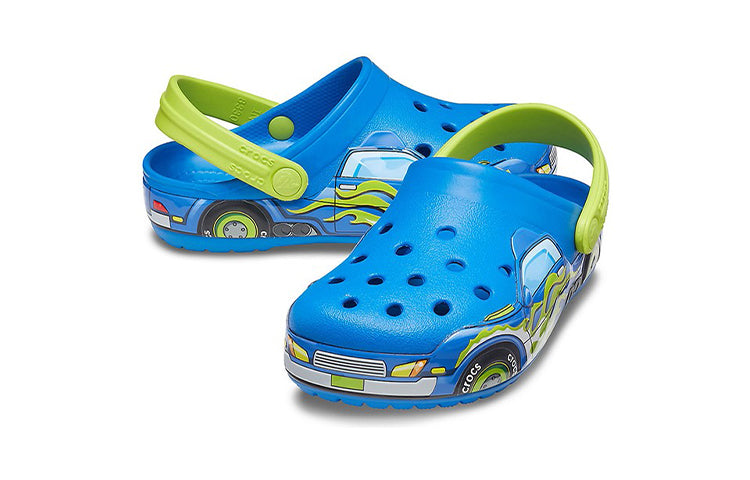 (PS) Crocs Funny Pattern Flat Heel Sports Blue Sandals 207074-4JL