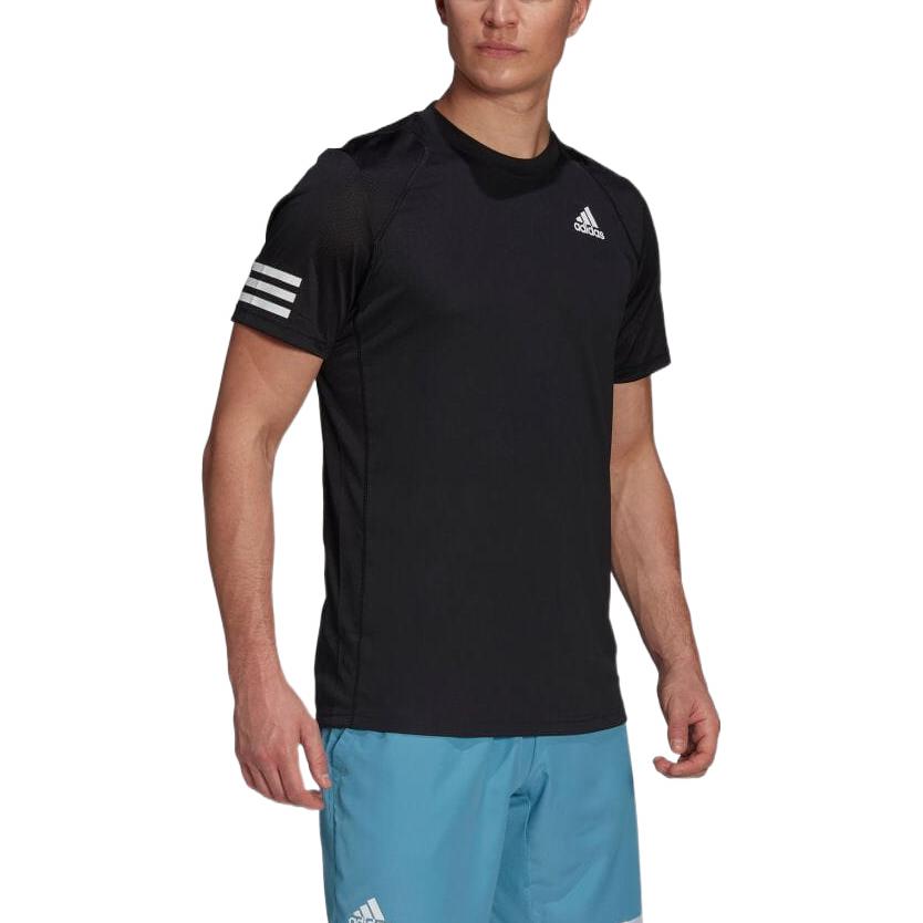 adidas Stripe Round Neck Pullover Logo Printing Solid Color Short Sleeve Black GL5403