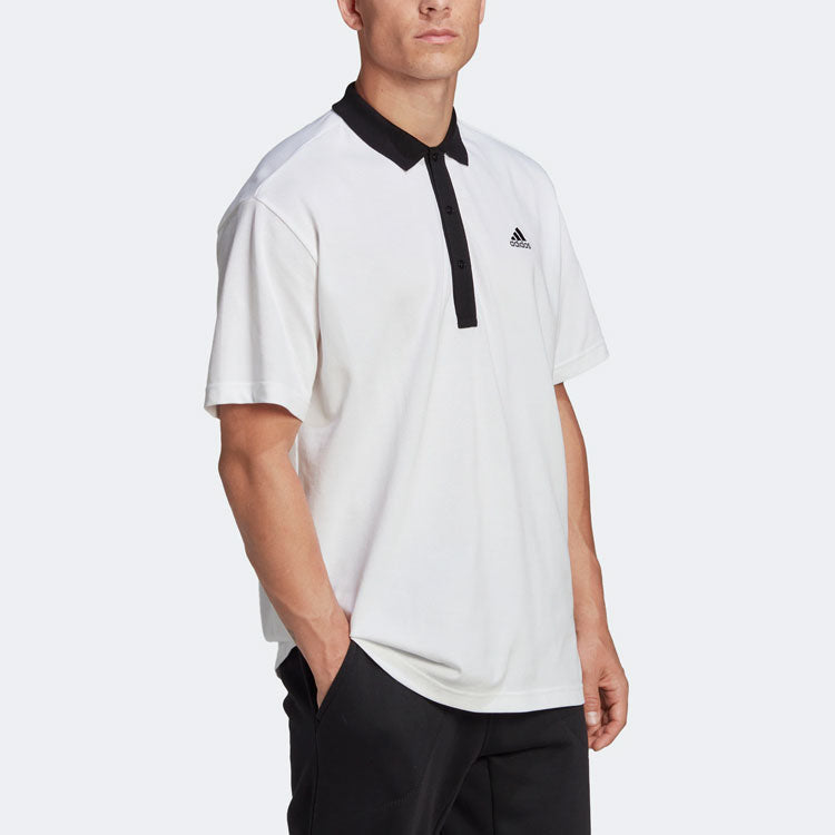 adidas Logo Printing Colorblock Short Sleeve White Polo Shirt HY5516
