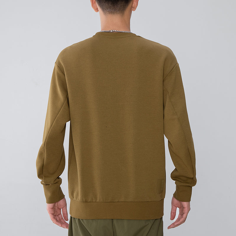 Men's adidas Athleisure Casual Sports Pullover Round Neck Dark Khaki H39315