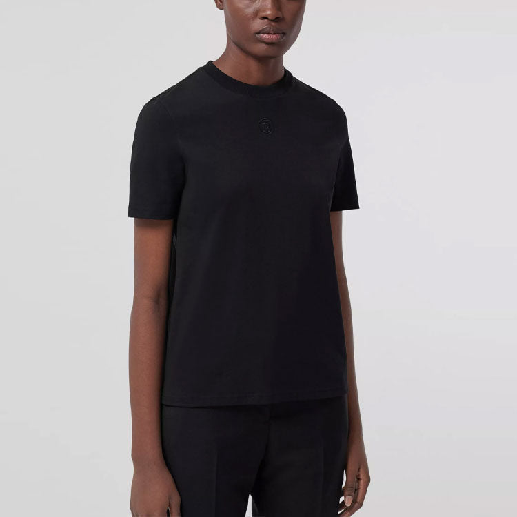 Burberry Logo Embroidered Pattern Cotton Short Sleeve Black 80419671