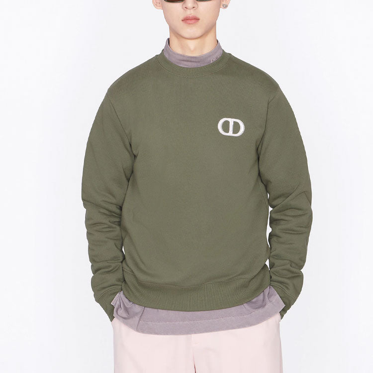 Men's DIOR SS22 Round Neck Cotton Fleece Material Pullover Olive 113J699A0531-C680