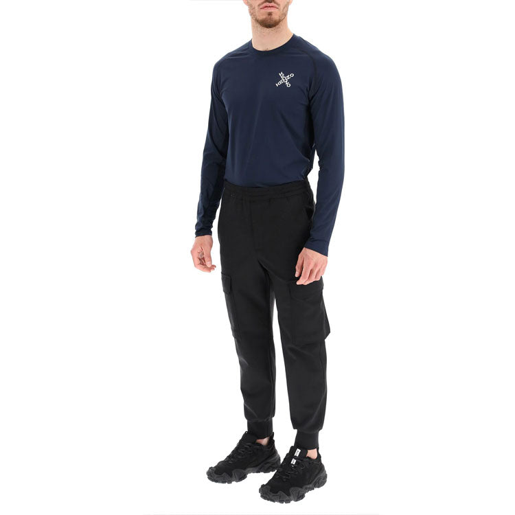Men's KENZO SS21 Logo Pattern Printing Solid Color Long Sleeves Navy Blue 5TS0244JS-77