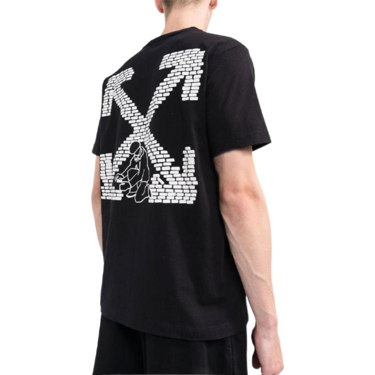 Men's Off-White FW22 Logo Printing Round Neck Pullover Short Sleeve Black T-Shirt OMAA027F22JER0081001