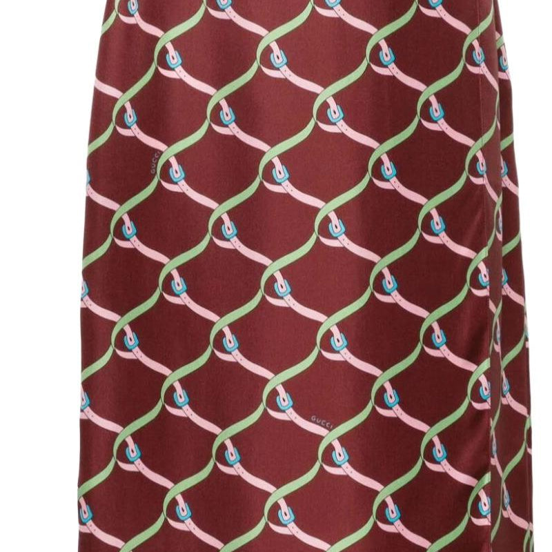 (WMNS) Gucci Criss-Cross Buckle Print Silk Skirt 'Multi-Color' 761378-ZAPCR-2064