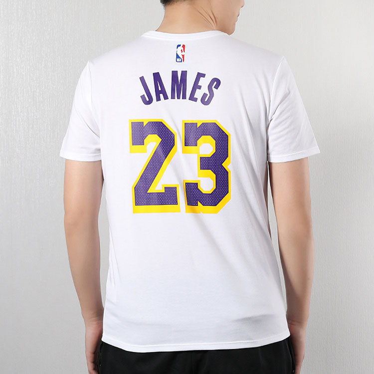 Nike Casual Sports Short Sleeve Lakers LeBron James 23 White AR4887-109