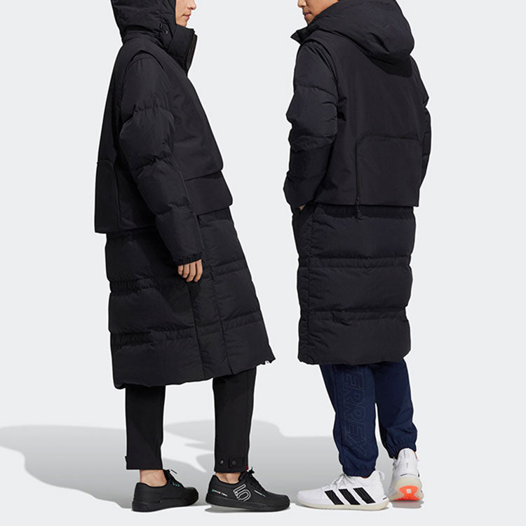 adidas Outdoor Sports Detachable Vest Long Hooded With Down Feather Jacket Black H13853