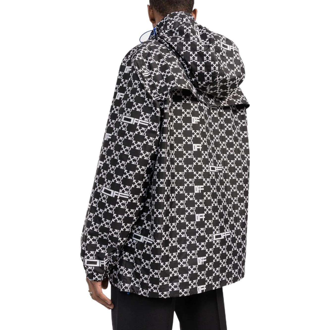 Men's Off-White SS22 Geometry Pattern Full Print Stand Collar Hooded Jacket Version Autumn Black OMEB034S22FAB0011001