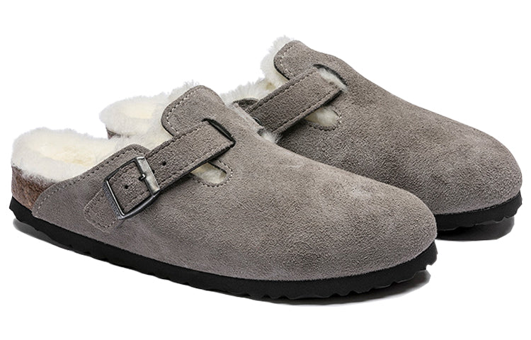 Birkenstock Boston Fur Narrow 'Suede Stone Coin Grey' 1017650