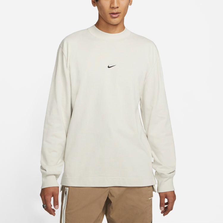 Men's Nike Logo Pattern Loose Round Neck Long Sleeves Autumn Beige T-Shirt DD7029-072