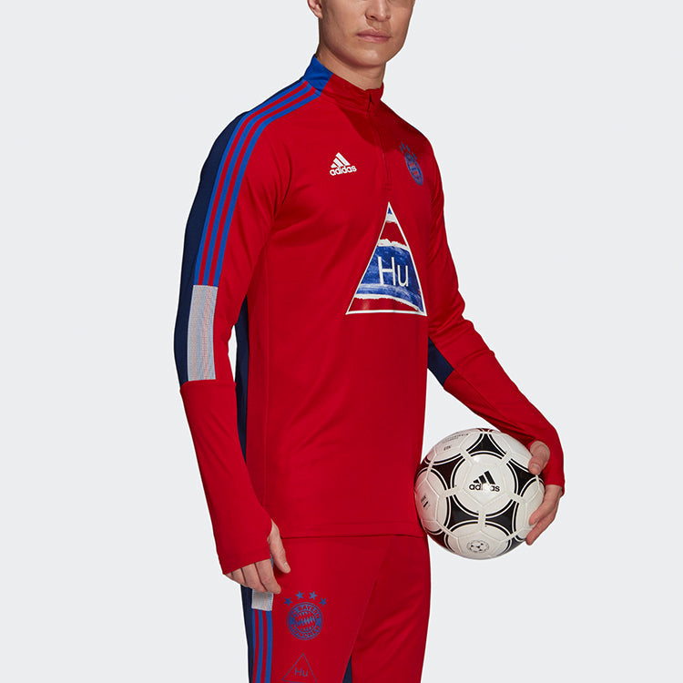 adidas x Crossover Fcb Hu Tr Top Bayern Munich Soccer/Football Half Zipper Sports Stand Collar Red GK7840