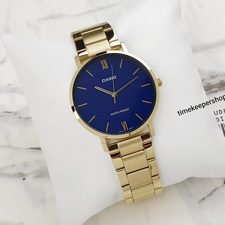 Casio Analog Watch 'Gold Royal Blue' MTP-VT01G-2B