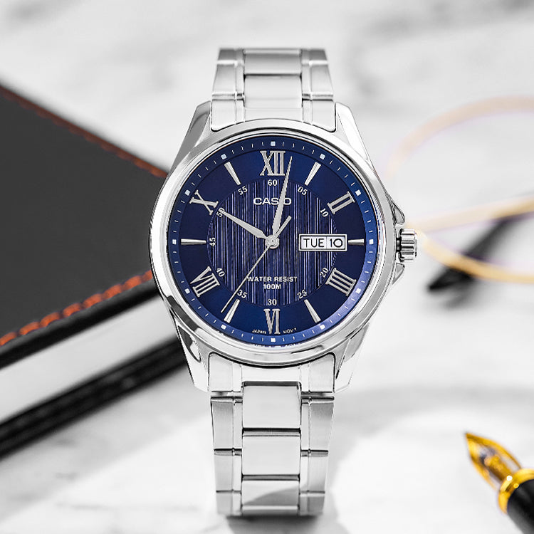 CASIO Waterproof Stainless Steel Strap Mens Blue Analog MTP-1384D-2A