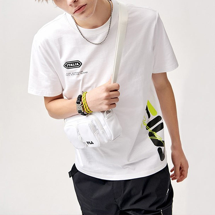 FILA FUSION Alphabet Logo Loose Round Neck Short Sleeve White T11M123108F-WT