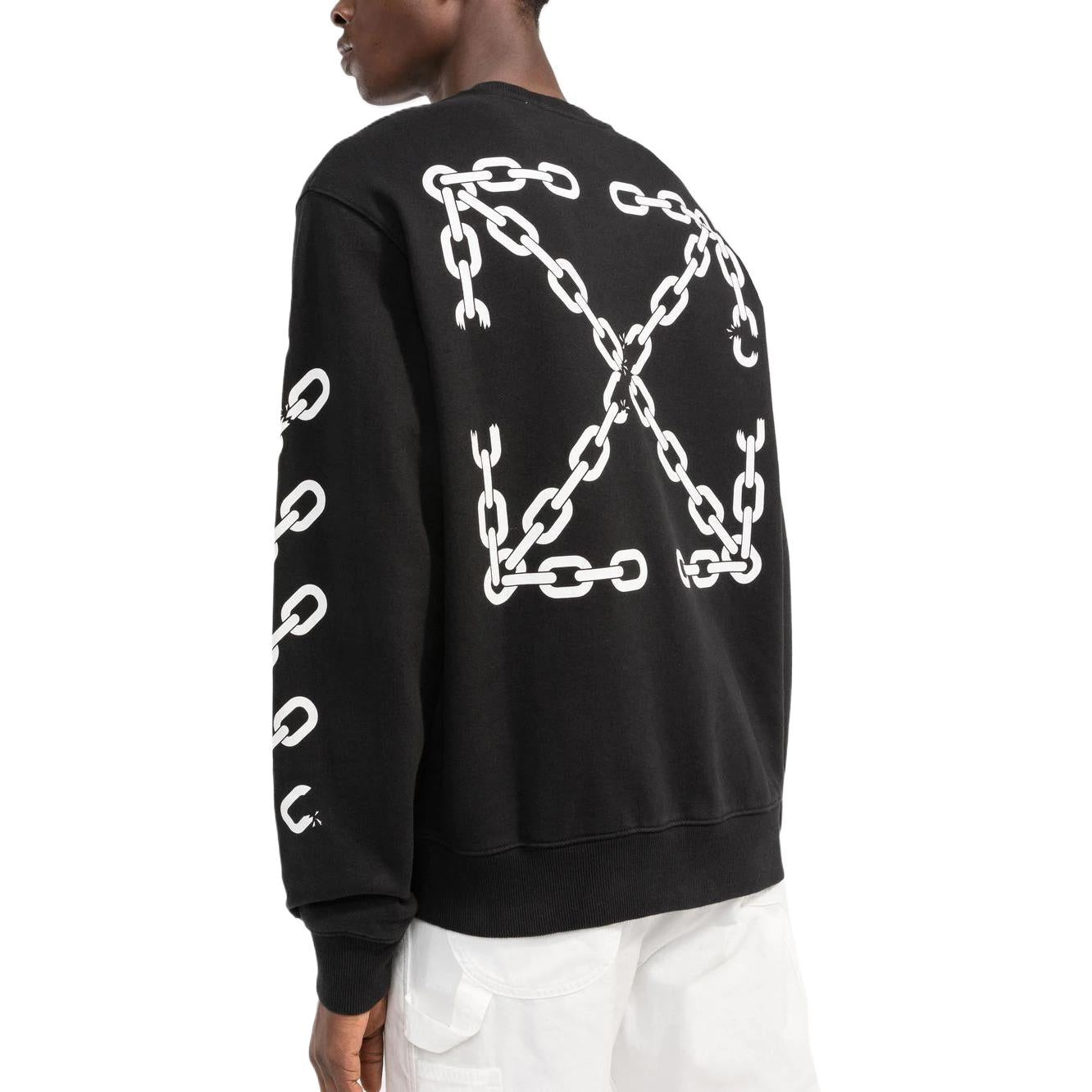 Men's Off-White FW22 Chain Logo Printing Round Neck Pullover Loose Fit Black OMBA057F22FLE0071001