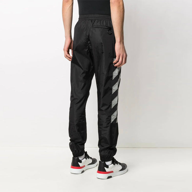 Off-White SS21 Side Stripe Printing Sports Pants Black OMCJ001R21FAB0011006