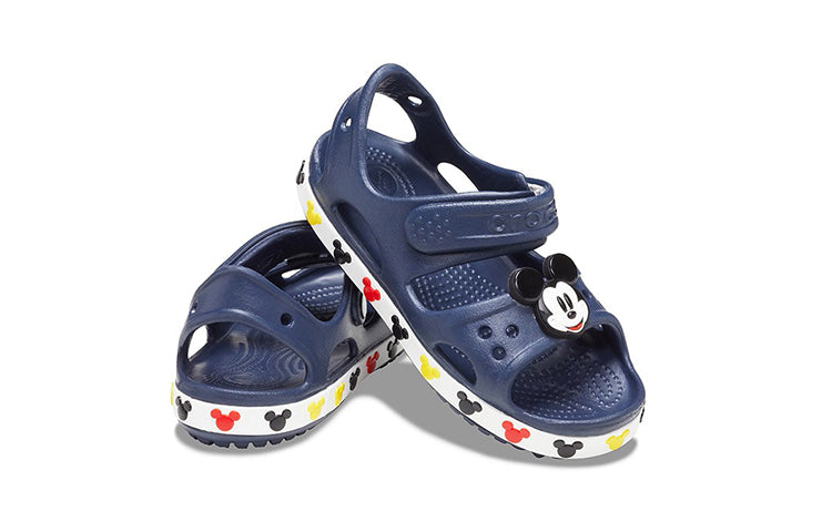 (PS) Crocs Funny Mickey Velcro Outdoor Open Toe Flat Heel Sports Deep Blue Sandals 206171-410