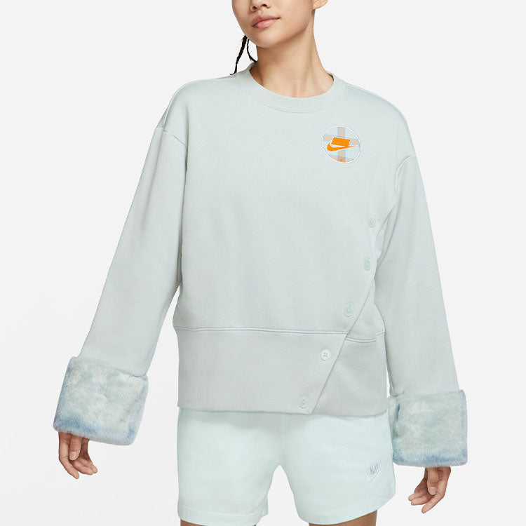 (WMNS) Nike Fleece Print Crew Sweatshirt 'Grey' DD4538-013