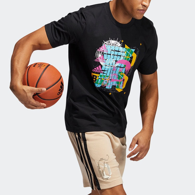 adidas Dame Avatar Bye Lillard Basketball Sports Cartoon Printing Loose Round Neck Short Sleeve Black GP3432