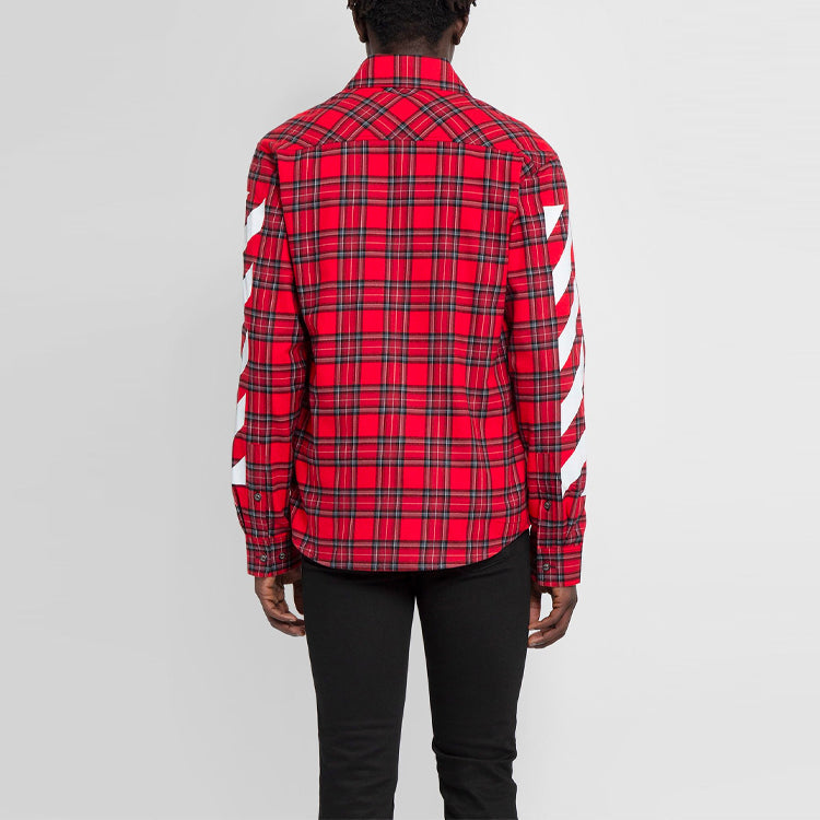 Off-White SS21 Plaid flannel Long Sleeves Shirt Loose Fit Red OMGA133S21FAB0012501