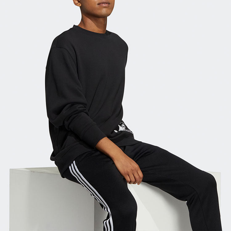 Men's adidas originals Bear Crew Logo Printing Round Neck Long Sleeves Black HL4111