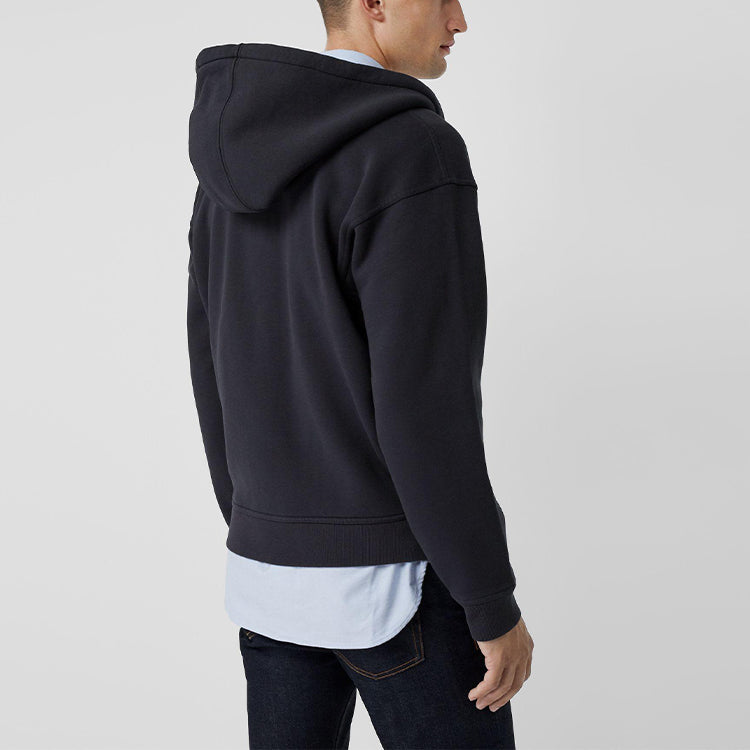 Men's Burberry Embroidered Logo Hooded Jacket Navy Blue 80040571