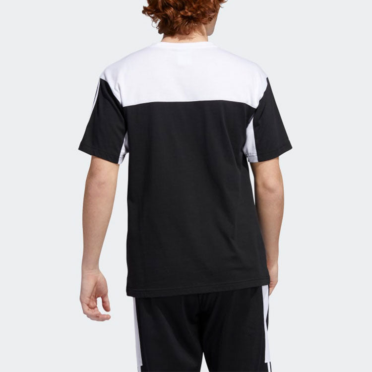 Men's adidas originals Casual Colorblock Sports Splicing Stripe Short Sleeve Black T-Shirt GD2071