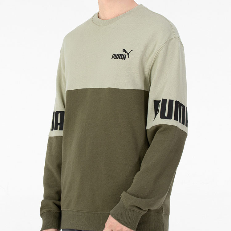 PUMA Power Logo Printing Colorblock Sports Round Neck Pullover Green 670935-32